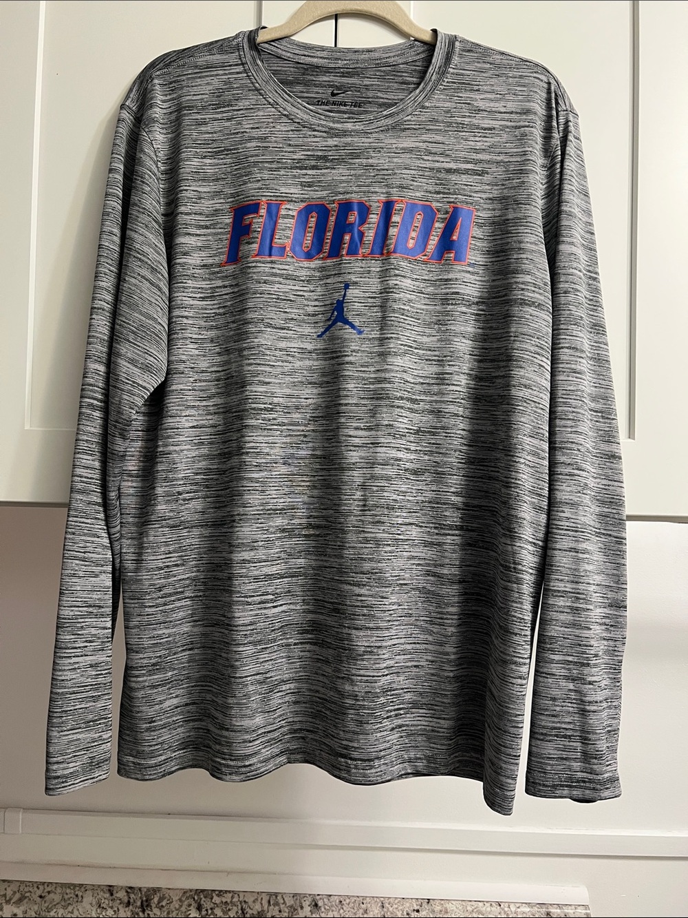Jordan Nike Florida Gators Long-Sleeve Crewneck Shirt - Gray with Florida Logo